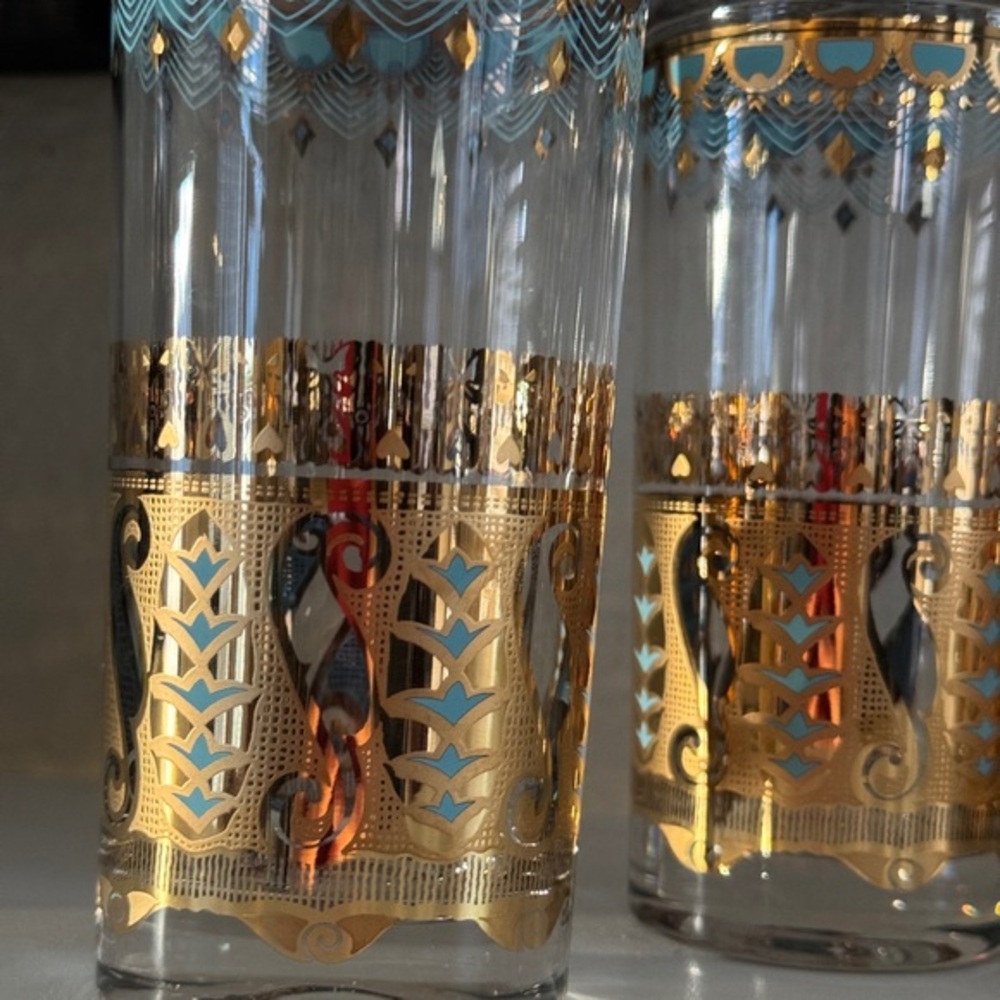 Culver Signed Saratoga Turquoise and 22-Karat Gold Highball Glasses (Set of 4) - Picture 3 of 8